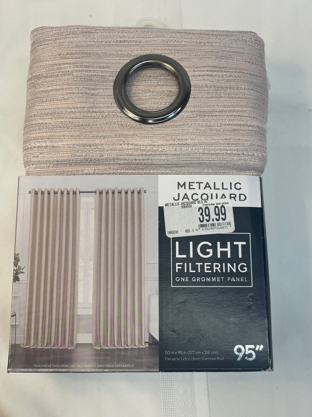 Metallic Jacquard Light-Filtering Grommet Panel - Soft Blush 95”